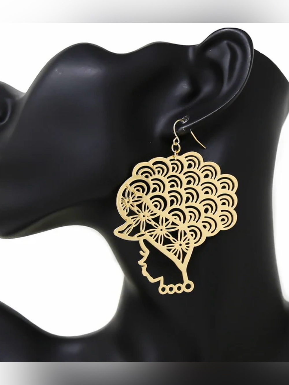 Afro Girl Silhouette Metal gold tone  Earrings
